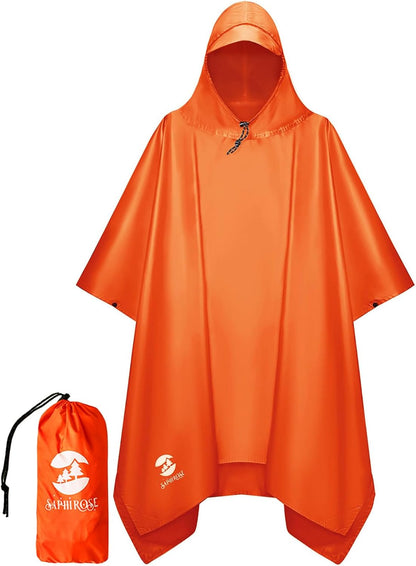 Saphirose Hooded Rain Poncho Waterproof Raincoat Jacket for Men Women Adults