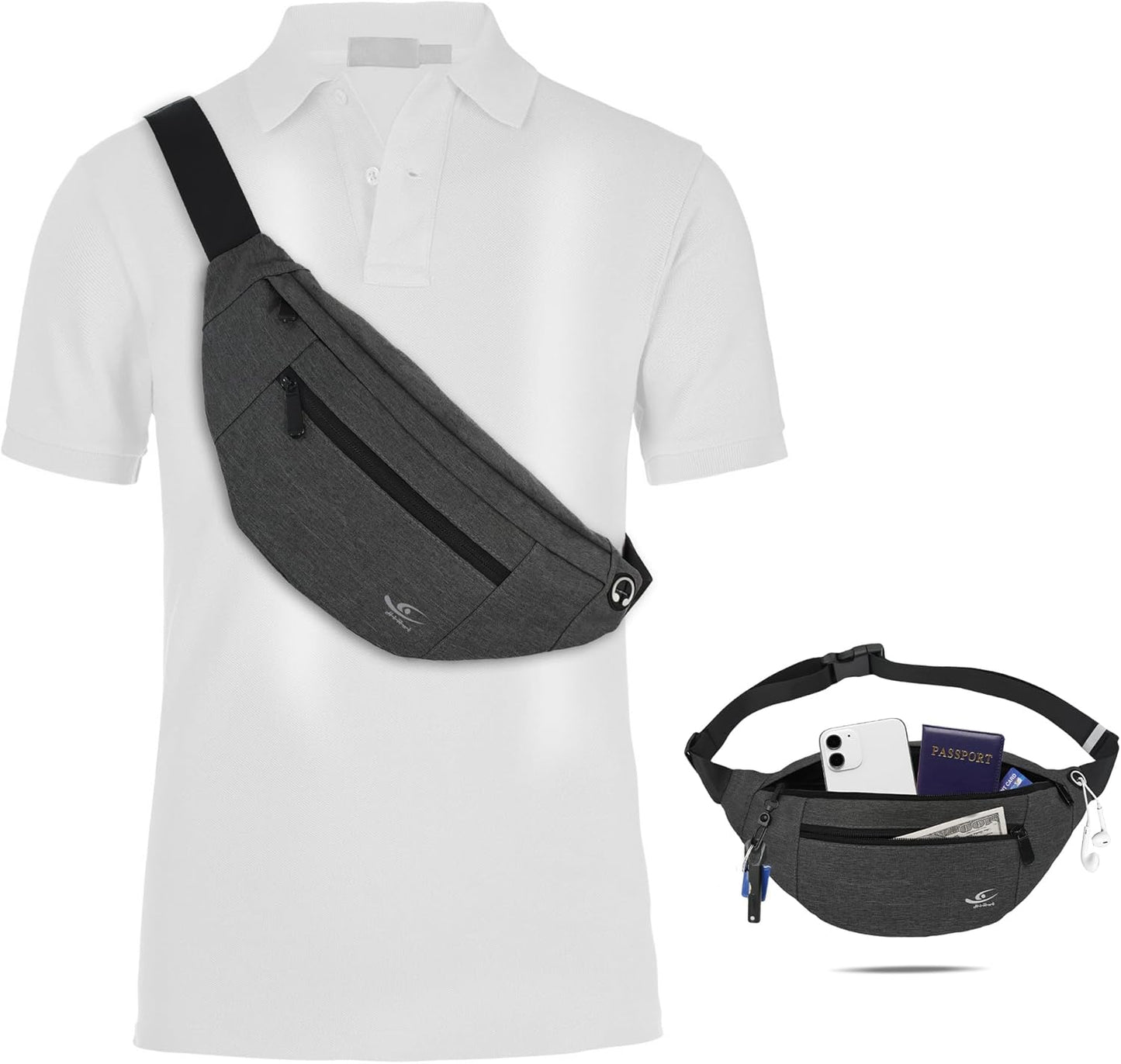 Black fanny pack flat lay product photography