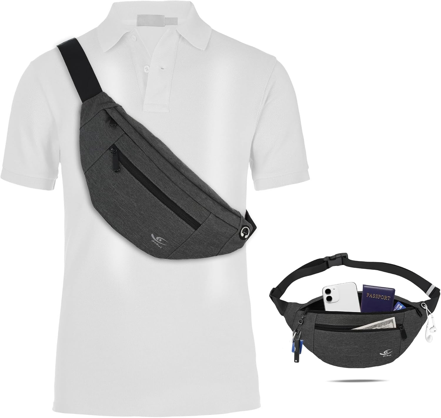 Black fanny pack flat lay product photography