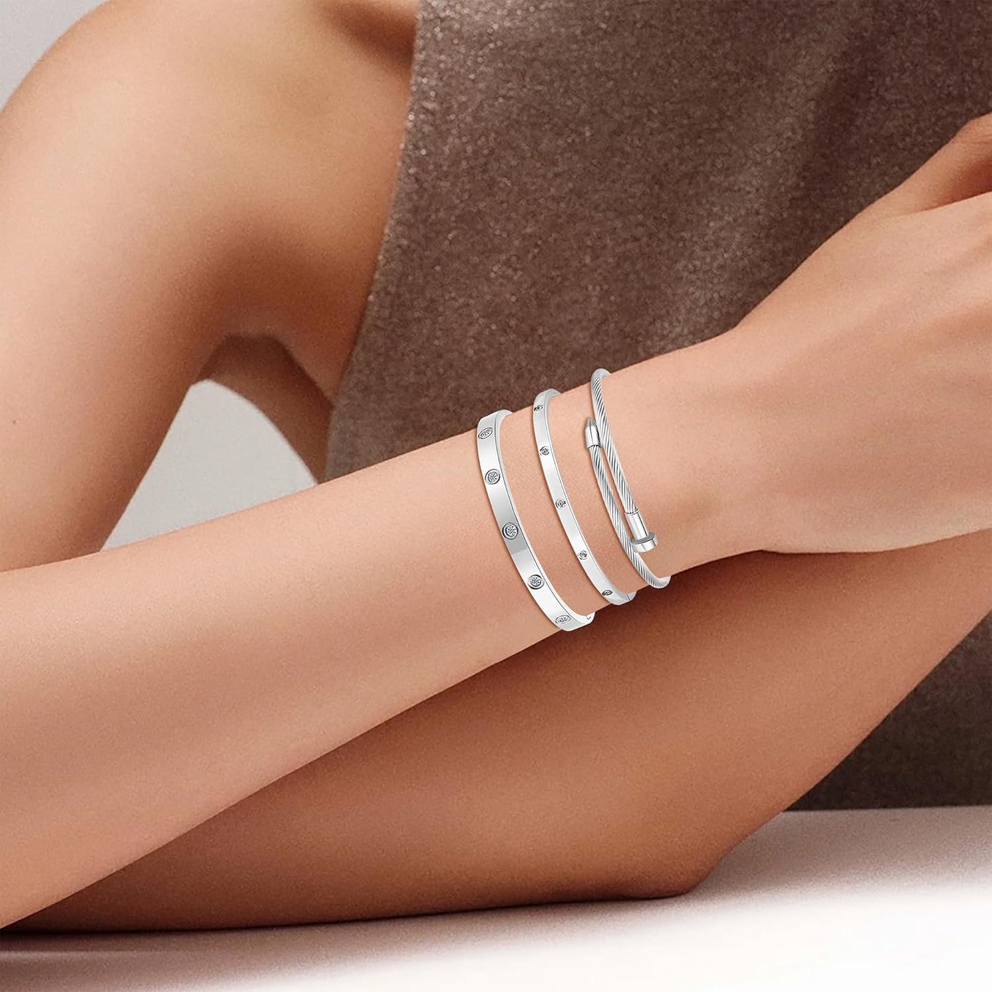 18K Gold Bracelets for Women - Stackable Clover & Nail Love Bangle Set - Non-Tarnish Stainless Steel Jewelry Gift for Valentine'S, Mother'S Day & Christmas