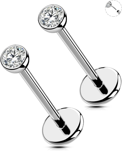 OUFER 2Pcs 20G/18G/16G G23 Titanium Threadless Nose Stud Earrings Flat Back Tiny CZ Small Nose Helix Cartilage Tragus Conch Labret Medusa Monroe Piercing Jewelry for Women Men