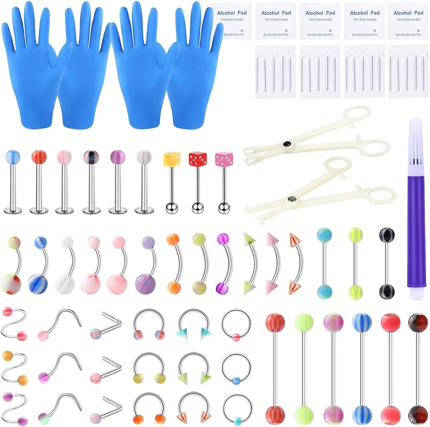 Xpircn Piercing Kit 316L Stainless Steel Belly Button Ring Ear Nose Septum Piercing Jewelry 20G 18G 16G 14G 12G Piercing Tools with Clamps Gloves for Body Piercing