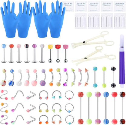 Xpircn Piercing Kit 316L Stainless Steel Belly Button Ring Ear Nose Septum Piercing Jewelry 20G 18G 16G 14G 12G Piercing Tools with Clamps Gloves for Body Piercing