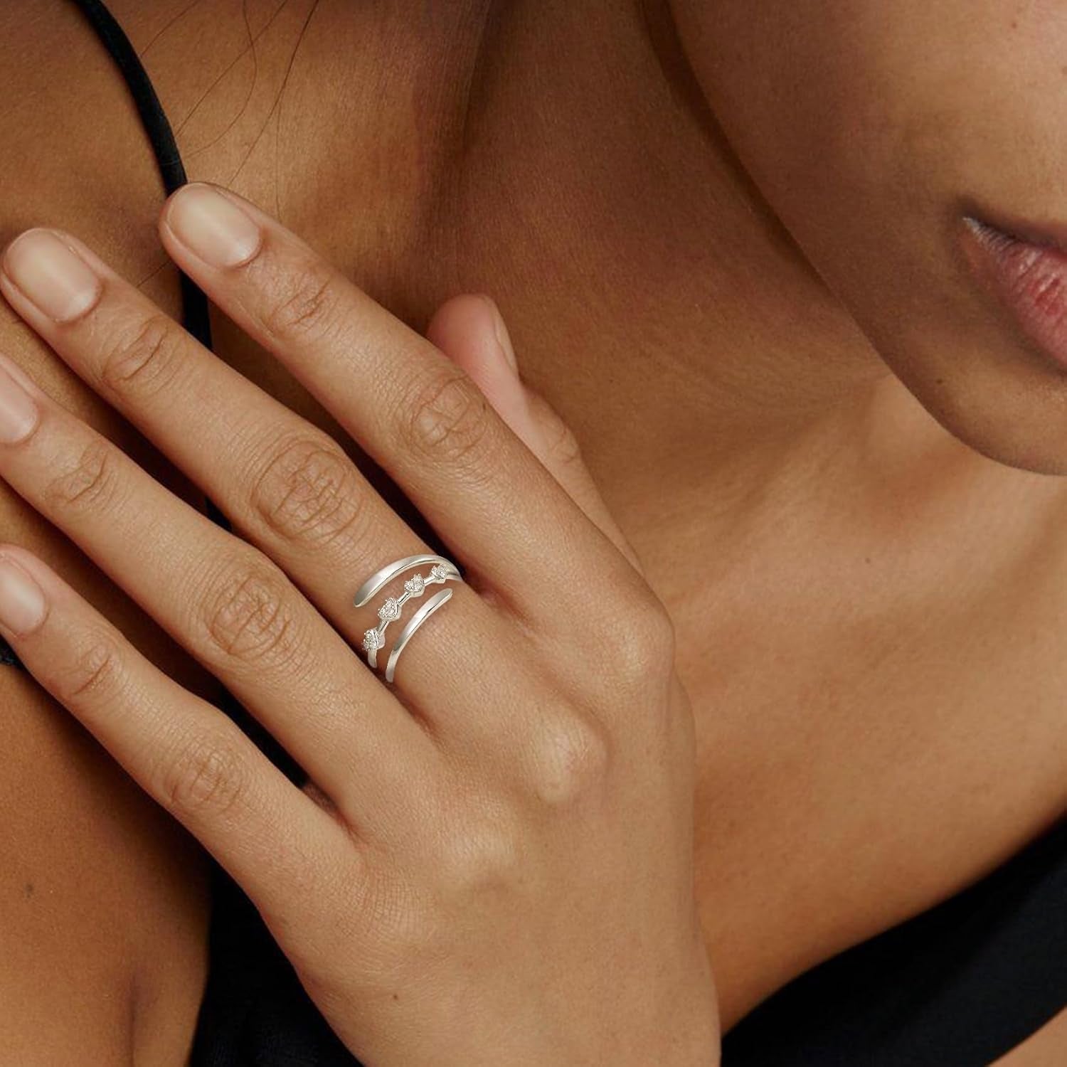 YOUNGYUE Heart Love Sterling Silver Rings for Women Adjustable 925 Sterling Silver Rings Non Tarnish Cubic Zirconia Rings for Women Gitf for Her with Card