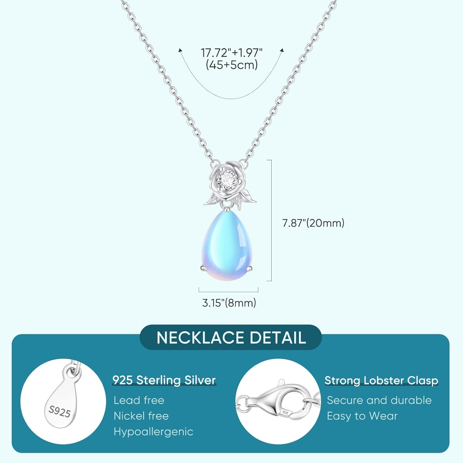 925 Sterling Silver Pendant Necklace for Women -Dainty Sunflower Crystal Necklaces Heart Cubic Zirconia Diamond Pendant Necklace Adjustable Jewelry Birthday Christmas Valentines Gifts for Her Mom Wife