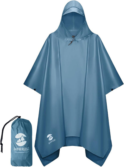 Saphirose Hooded Rain Poncho Waterproof Raincoat Jacket for Men Women Adults