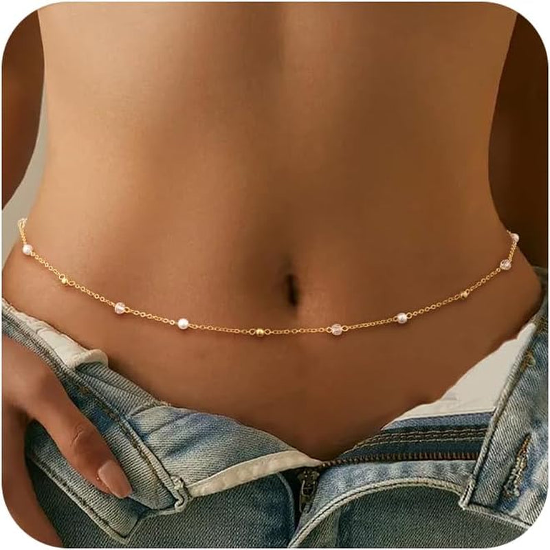 CHESKY Waist Chain for Women, Dainty 14K Gold Plated Waist Beads Gold Chain Belt for Womens Simple Body Chain Jewelry for Womens Belly Chain Y2K Belt Accessories Gold Jewelry for Women Gifts