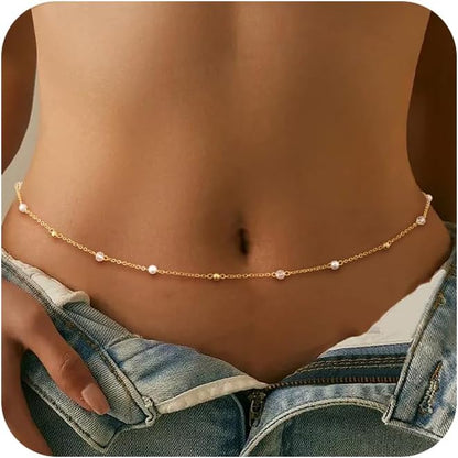 CHESKY Waist Chain for Women, Dainty 14K Gold Plated Waist Beads Gold Chain Belt for Womens Simple Body Chain Jewelry for Womens Belly Chain Y2K Belt Accessories Gold Jewelry for Women Gifts