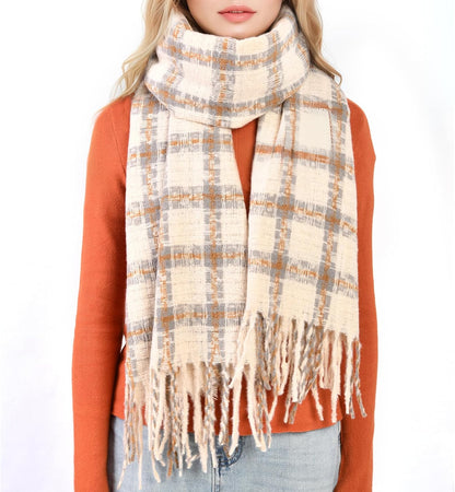 Trifabricy Winter Scarfs for Women, Long Blanket Scarf, Fashion Soft Taseel Plaid Scarf, Chunky Oversized Shawls and Wraps