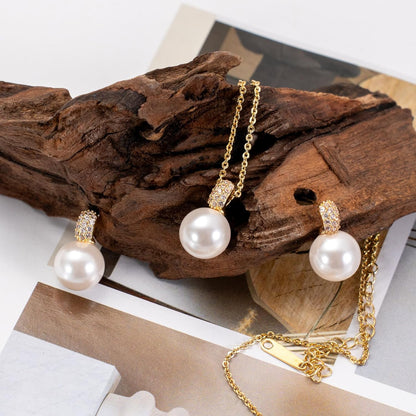 Classic Pearl Jewelry Set for Women – Elegant Pearl Necklace and Earrings Set with 14K Gold Plated Silver Chain Jewelry Perfect as Special Occasion Gift