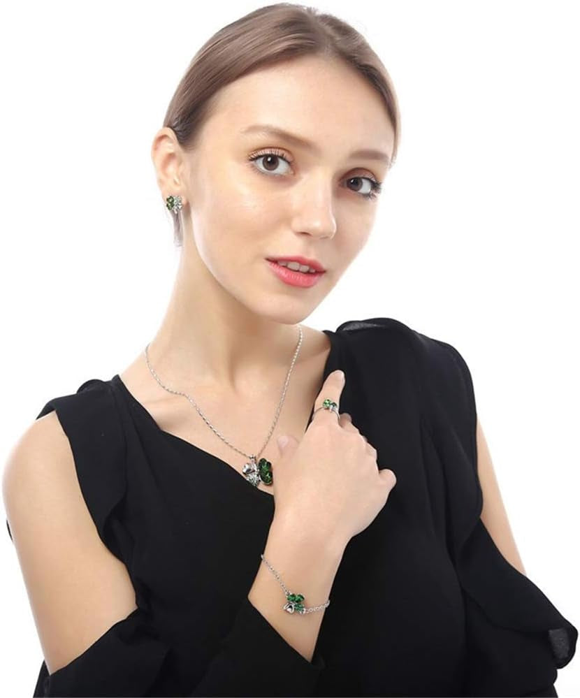 AILUOR Four Leaf Clovers Jewelry Set, Fashion Austrian Crystal Rhinestone Lucky Four Leaf Clover Necklace Bracelet or Earrings for Women Wedding Party Gift