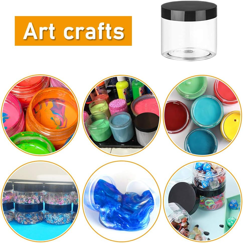 20 Pack 2 Oz Clear Plastic round Slime Containers,Empty Plastic Storage Jars with Black Lids,Refillable Storage Container for Slime,Cosmetic,Cream,Paint,Jewelry