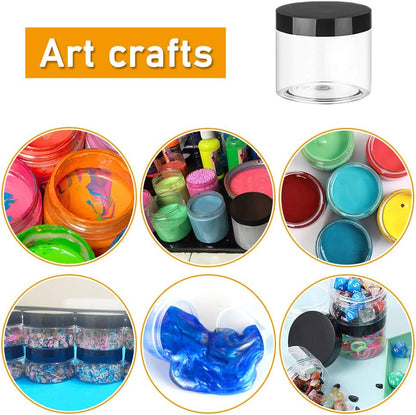 20 Pack 2 Oz Clear Plastic round Slime Containers,Empty Plastic Storage Jars with Black Lids,Refillable Storage Container for Slime,Cosmetic,Cream,Paint,Jewelry