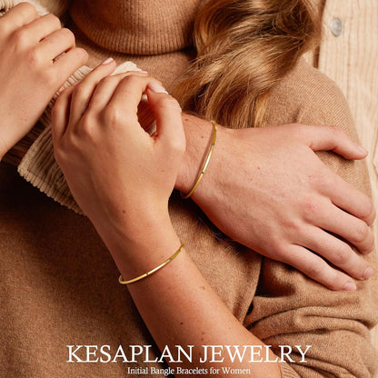 Gold Bangle Bracelet for Women 14K Gold Plated Bracelet Stainless Steel Glossy Stackable Thin round Bangles Bracelets for Women Oval Solid Plain Polished Bracelets Best Jewelry Gifts for Love