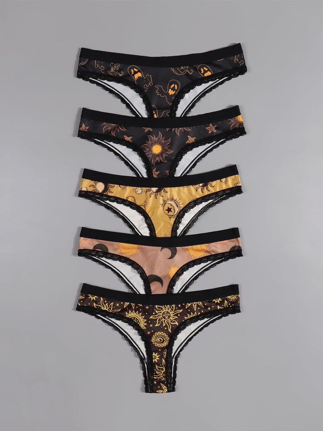 Complete celestial print thong panties set 5 pack packaging contents