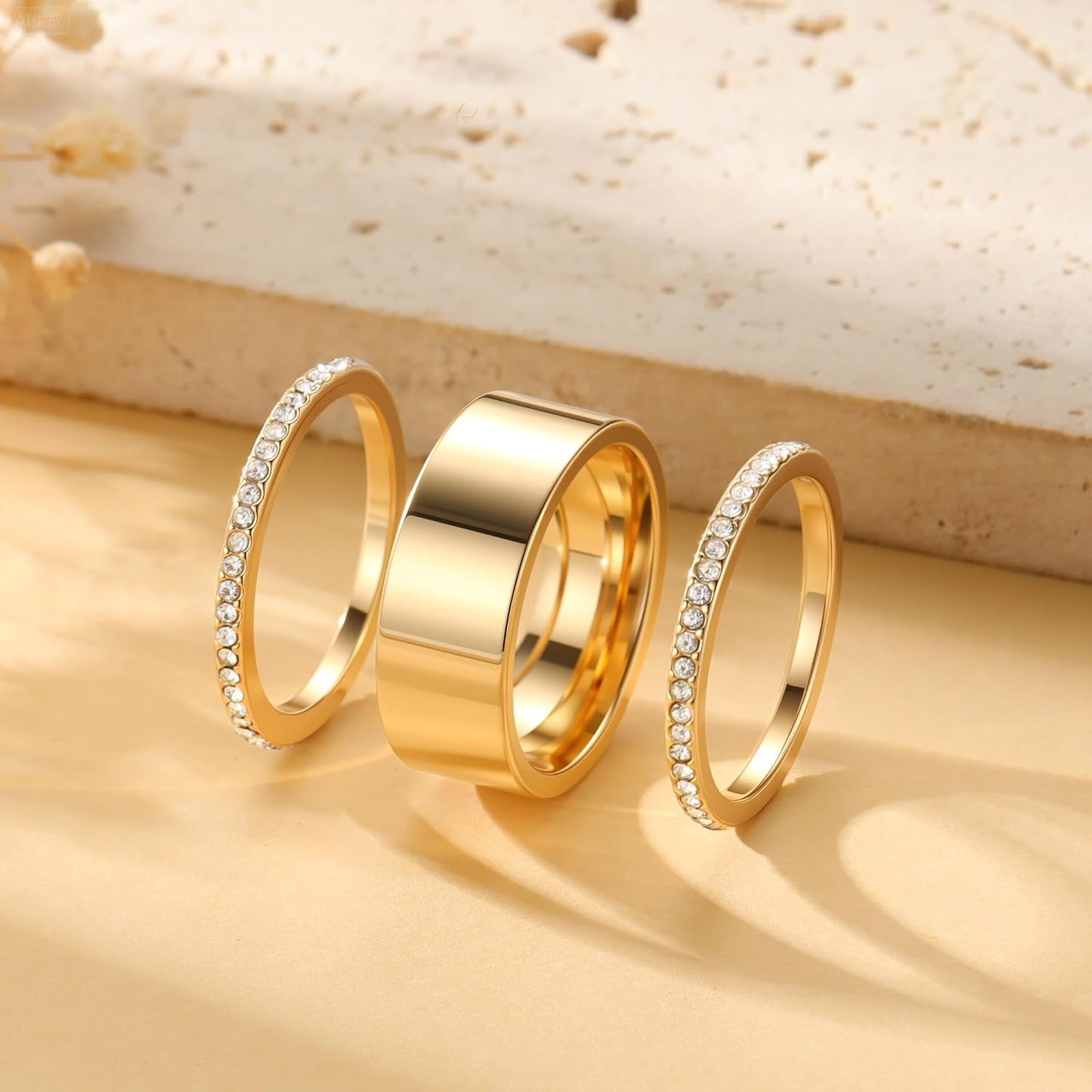 Cubic zirconia dainty rings showing sparkle and shine detail
