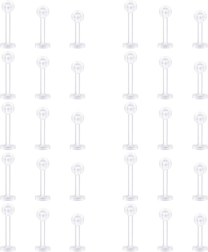 D.Bella Clear Cartilage Earring-16Pcs 16G Clear Acrylic Bioflex Tragus Retainer Lip Rings Nose Studs Labret Ear Helix Earring Clear 6Mm/8Mm/10Mm/12Mm