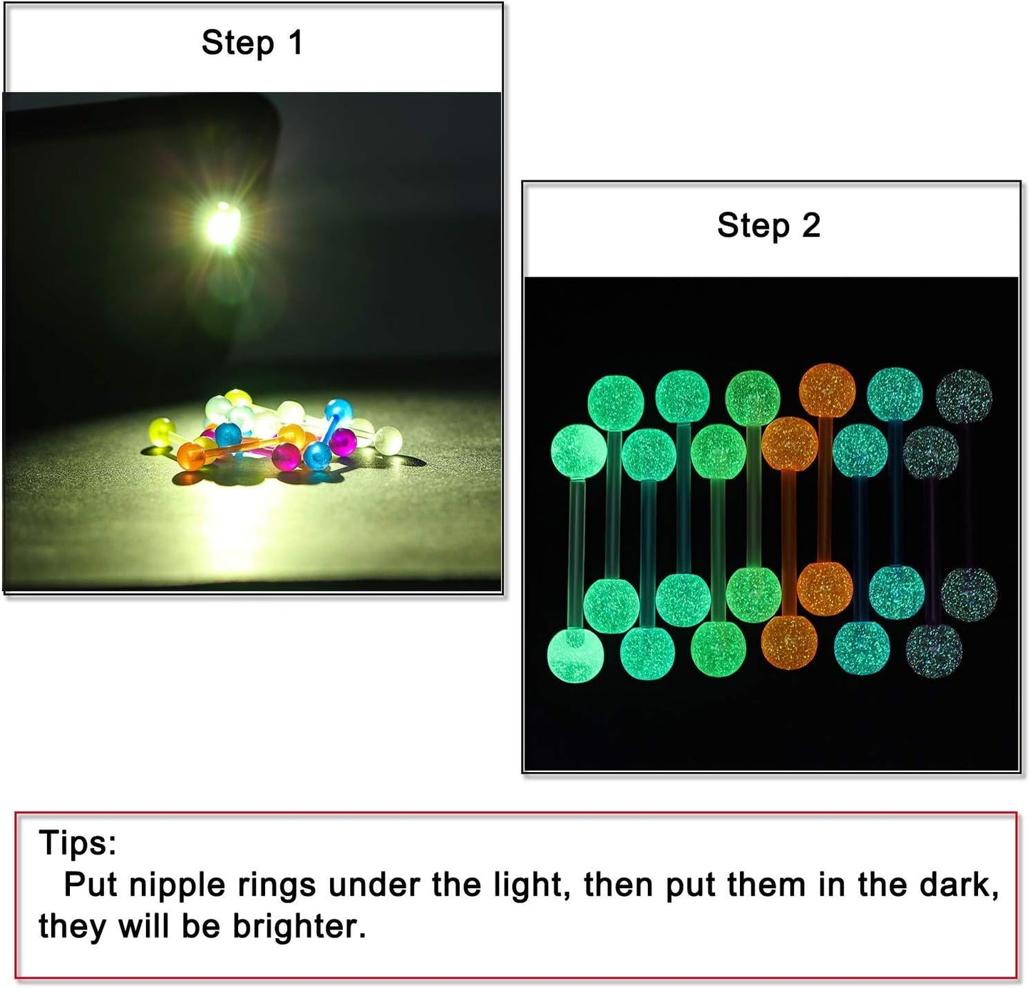 Prjndjw 48Pcs 14G 16Mm 14MM Glow in Dark Tongue Nipple Ring Plastic Flexible Acrylic Straight Barbell Body Piercing Jewelry for Women Men Tongue Nippie Piercings