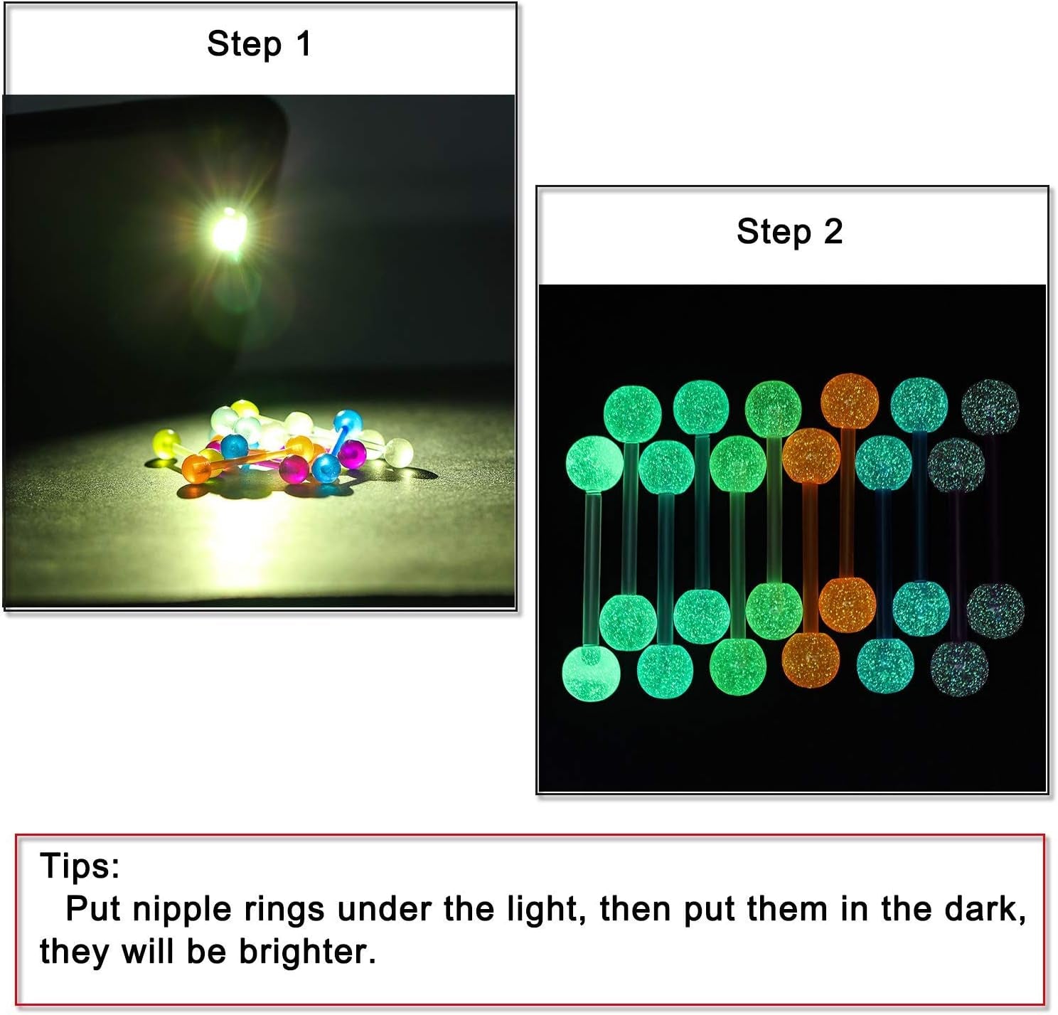 Prjndjw 48Pcs 14G 16Mm 14MM Glow in Dark Tongue Nipple Ring Plastic Flexible Acrylic Straight Barbell Body Piercing Jewelry for Women Men Tongue Nippie Piercings