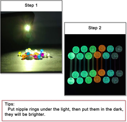 Prjndjw 48Pcs 14G 16Mm 14MM Glow in Dark Tongue Nipple Ring Plastic Flexible Acrylic Straight Barbell Body Piercing Jewelry for Women Men Tongue Nippie Piercings