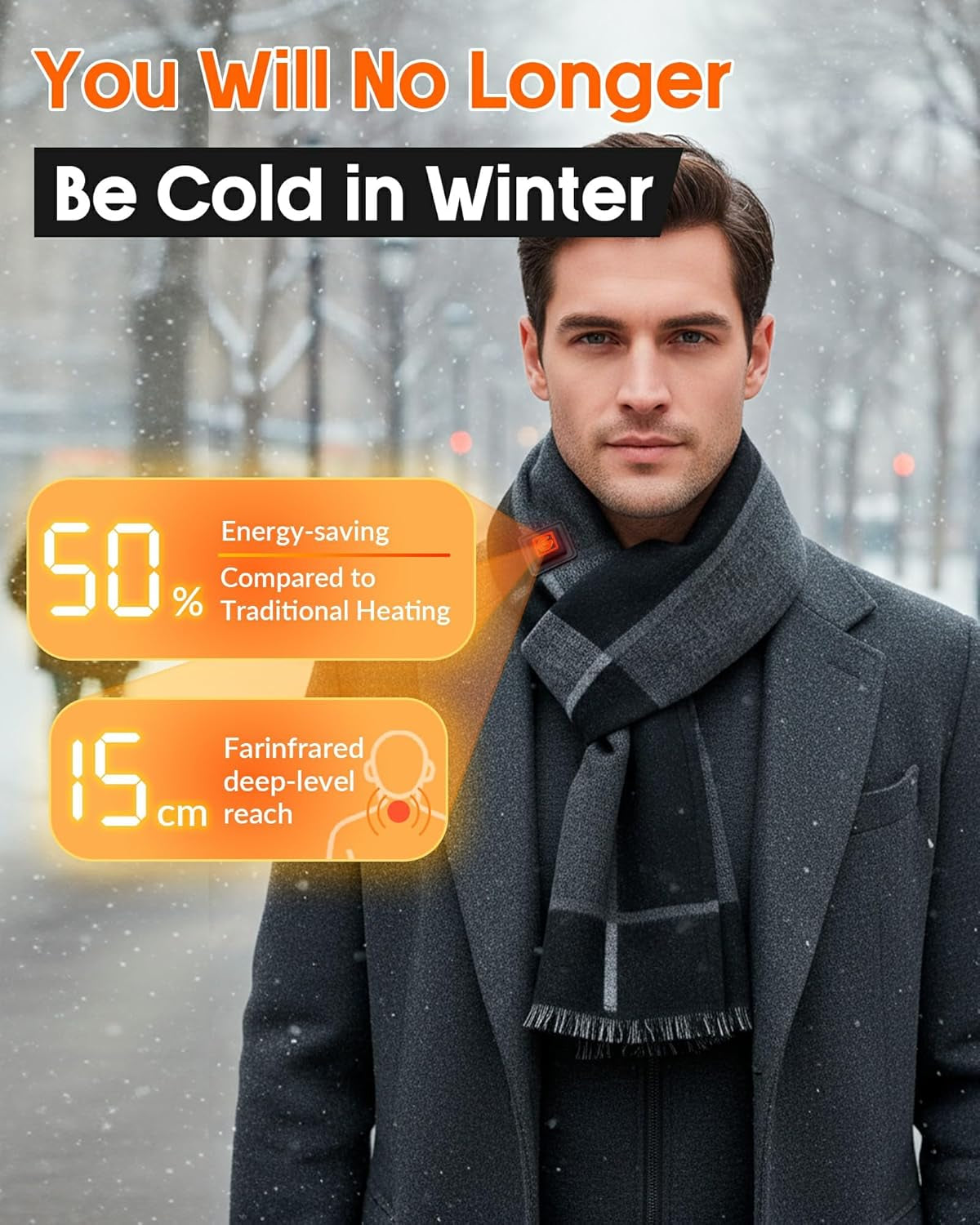 Genovega Graphene Heated Scarf for Women Men Rechargeable Battery Pack Electric Neck Heating Shawl Pad Winter Must Have Gift