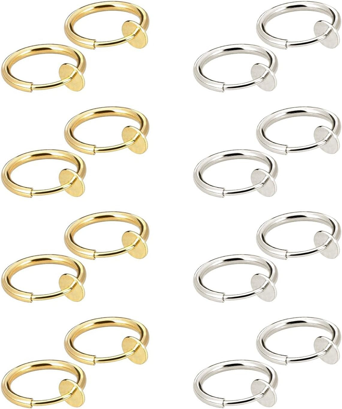 Jewelrieshop Nose Ring Hoop Clip on Fake Septum Non Piercing Spring Hoop Lip Ring Cartilage Earrings for Women (16 Pcs)