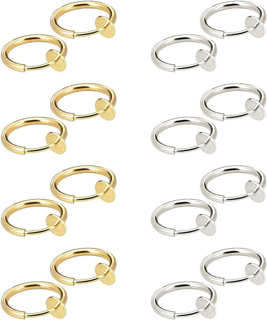 Jewelrieshop Nose Ring Hoop Clip on Fake Septum Non Piercing Spring Hoop Lip Ring Cartilage Earrings for Women (16 Pcs)