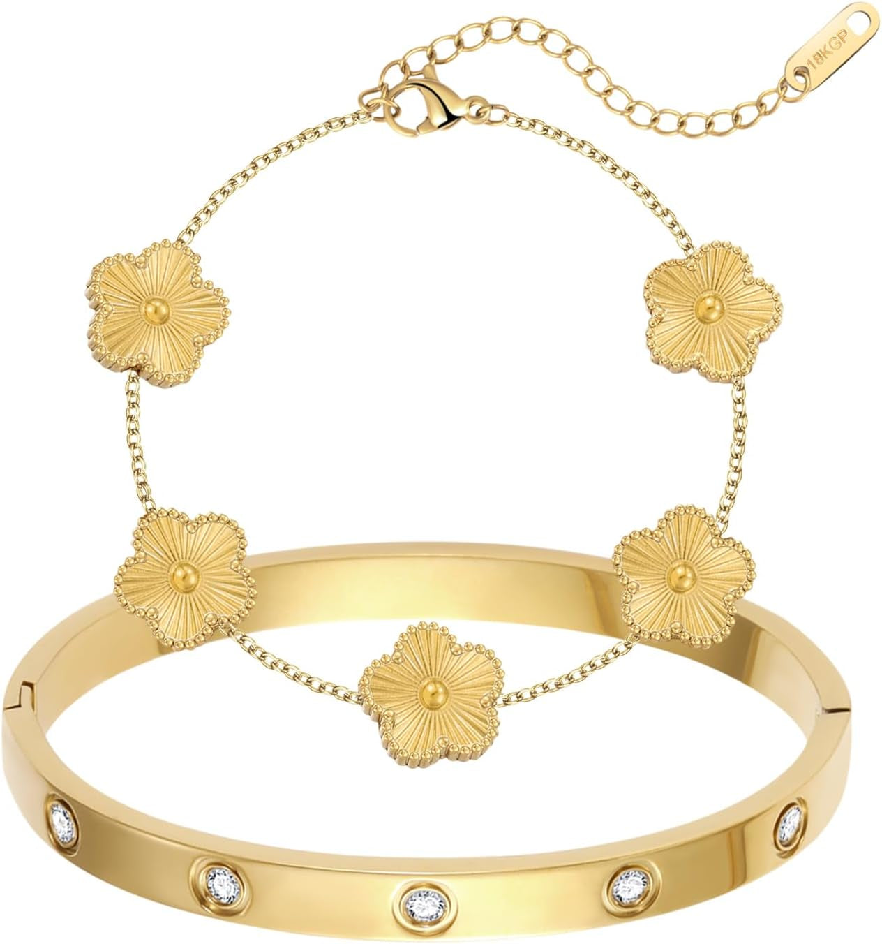 Trendy gold clover charm bracelet set perfect for women's jewelry gifts