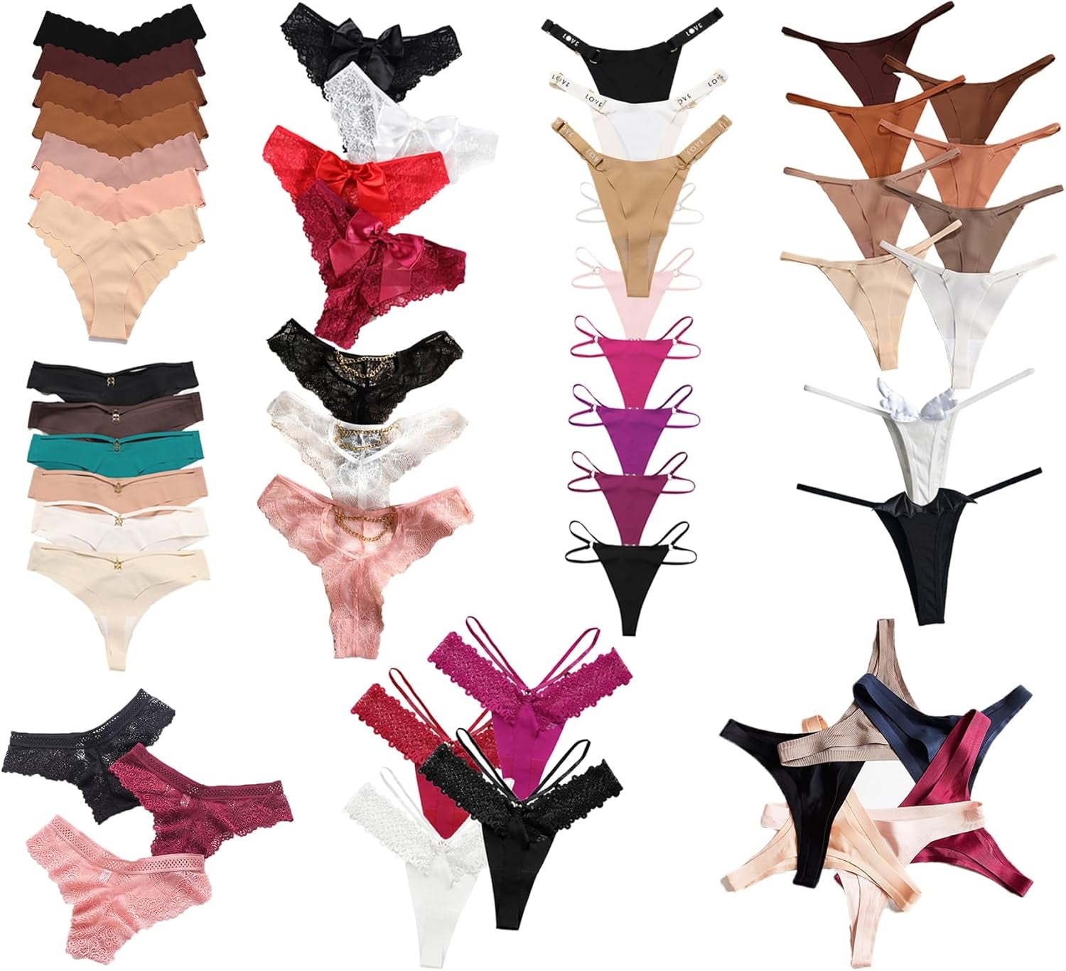 Womens underwear variety pack showing all included panty styles