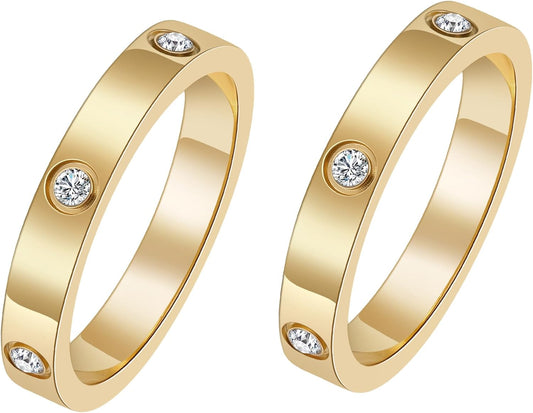 Two-piece stackable promise rings in silver and gold-plated stainless steel
