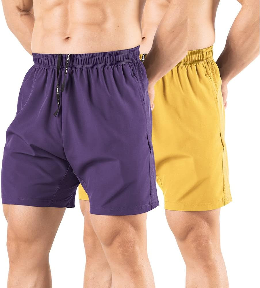 Men'S 5" Running Shorts 2 Pack Quick Dry Athletic Workout Gym Shorts with Zipper Pockets