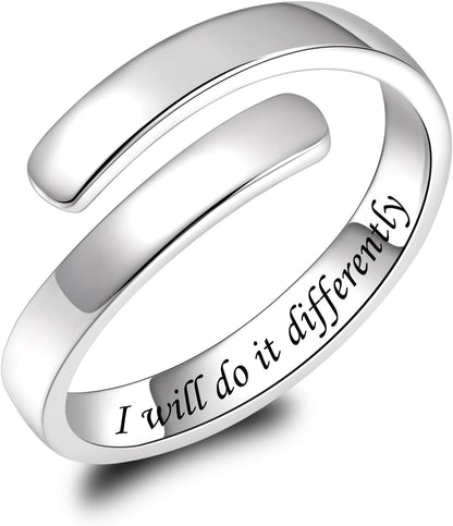 BEILIN 925 Sterling Silver Inspirational Jewelry Rings Adjustable Ring Personality Encouragement Gift for Teens Women
