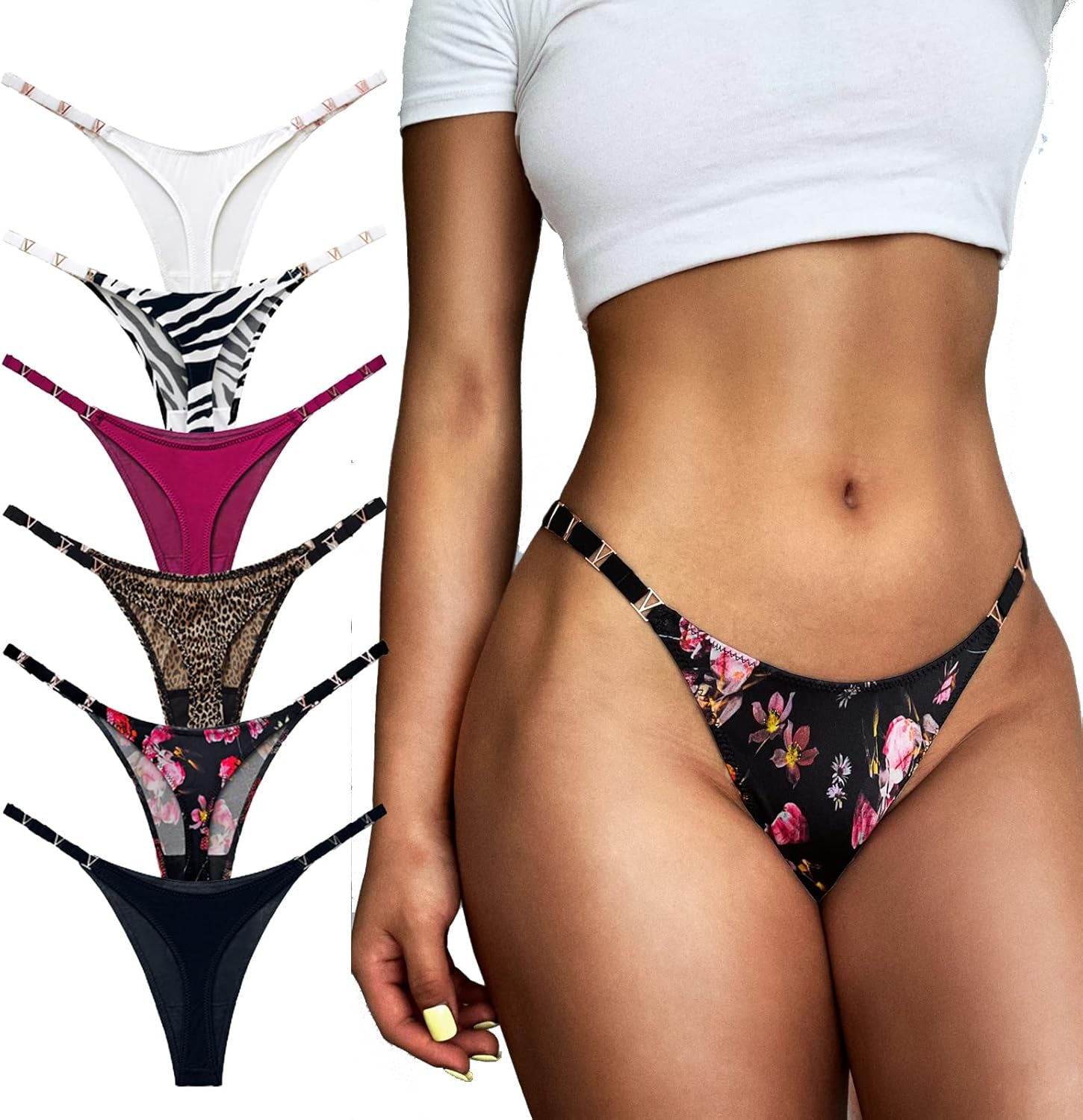 Meshal Sexy G-String Thongs for Women Cotton Panties T Back Underpants 5Pack Hipster