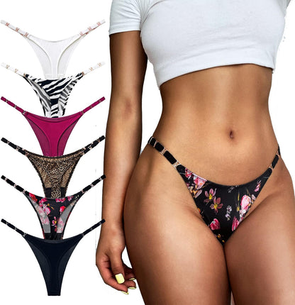 Meshal Sexy G-String Thongs for Women Cotton Panties T Back Underpants 5Pack Hipster