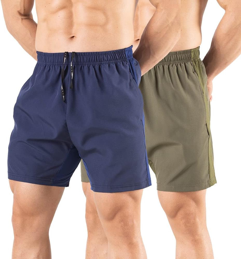 Men'S 5" Running Shorts 2 Pack Quick Dry Athletic Workout Gym Shorts with Zipper Pockets