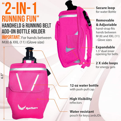 12oz water bottle carrier with mesh hand strap close-up detail