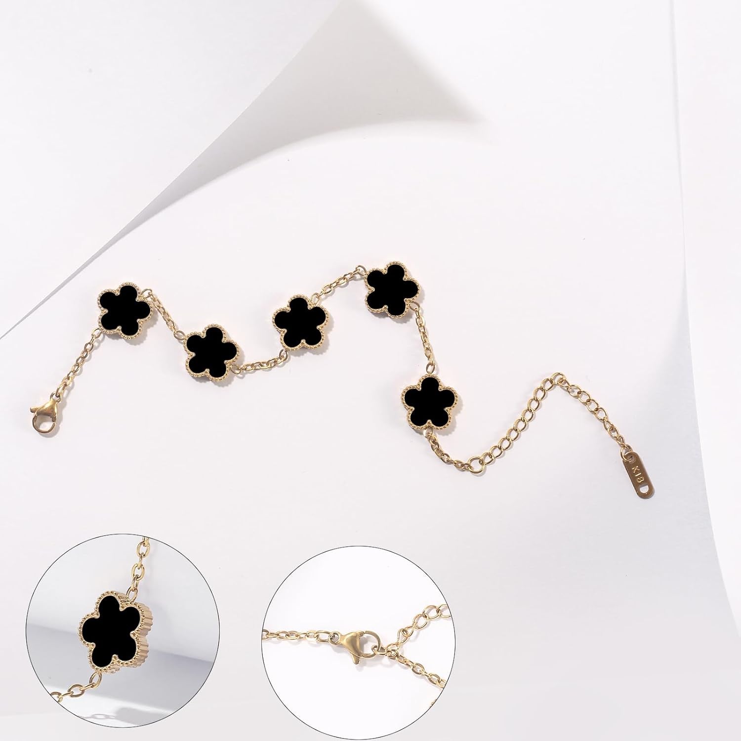 18K Gold Plated Clover Bracelet for Women Dupes Bracelet Set Flower Leaf Lucky Clover Bracelets Trendy Danity Jewelry Birthday Gifts for Women/Mom/Friends/Sister/Besties