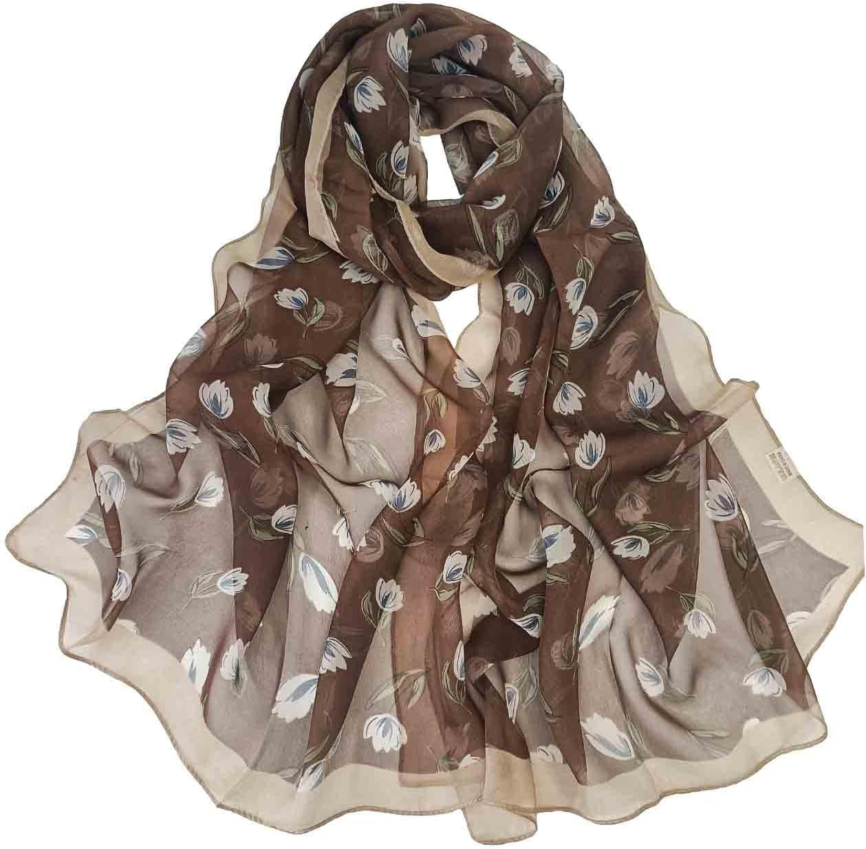 Pokeedioty Scarfs for Women Lightweight Scarves Elegant Floral Pattern Sheer Scarfs Shawls Wraps