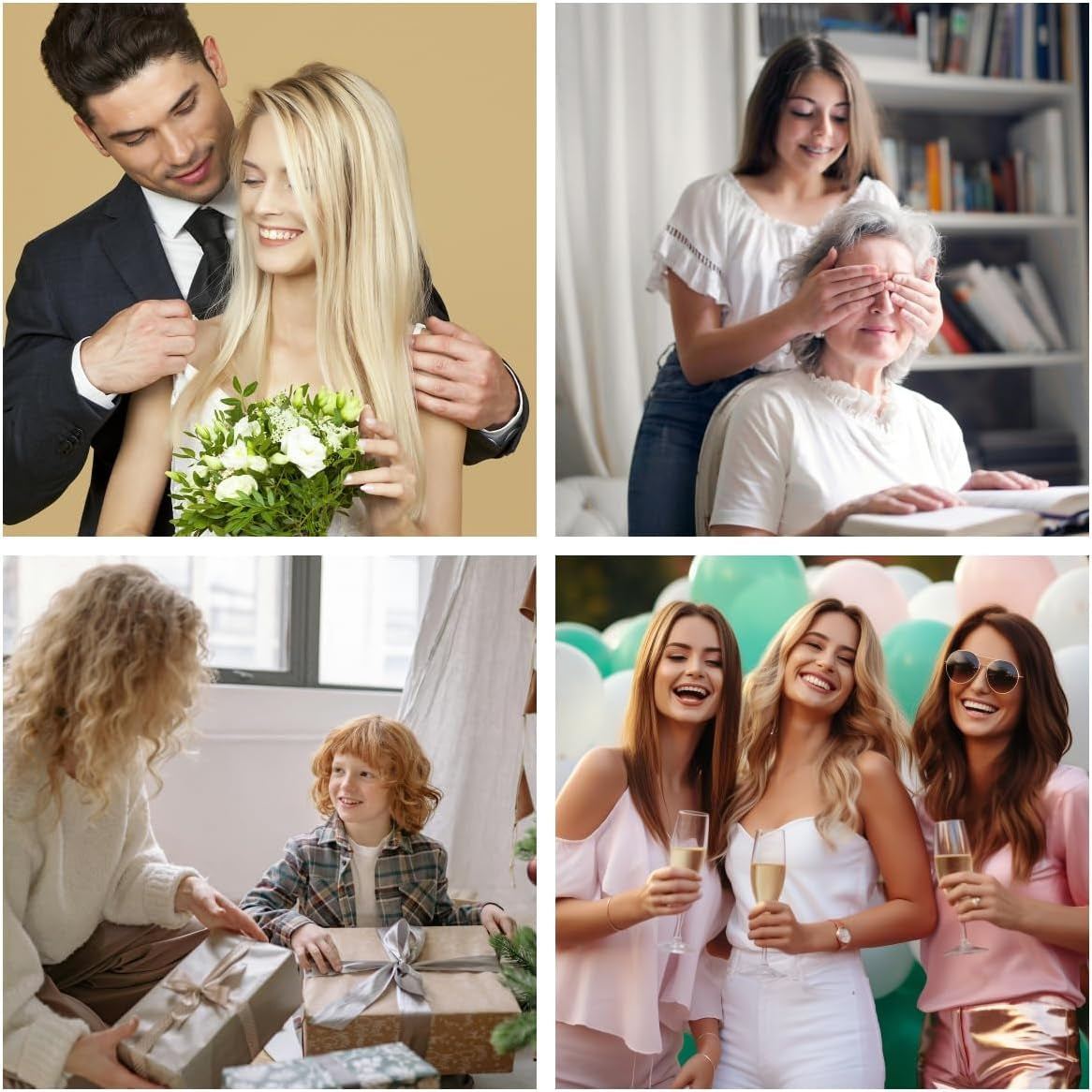 2-Piece 18K Gold Plated Four Leaf Clover Necklace Set | Dainty Lucky Charm Jewelry for Women | Gift for Valentine’S Day, Anniversary & Wedding (Black/White)