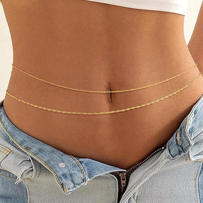 Gold Waist Chain for Women Dainty 14K Gold Plated Layered Belly Chain Adjustable Bikini Belly Beads for the Waist Waterproof Beach Accessories Body Chain Jewelry for Gifts