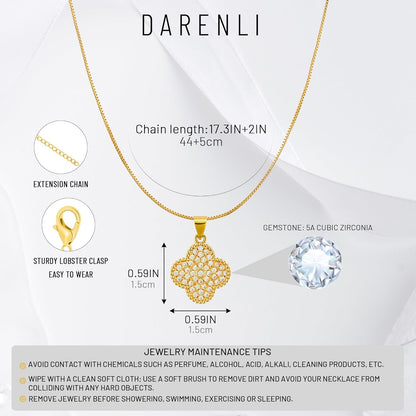 Diamond Four Leaf Clover Necklace for Women, 18K Gold Plated Adjustable Chain with Sparkling CZ Pendant, Elegant and Lucky Fashion Jewelry, Gifts for Women