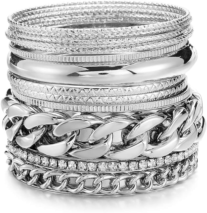 Ensoul fourteen-piece textured metal bracelets set with rhinestones