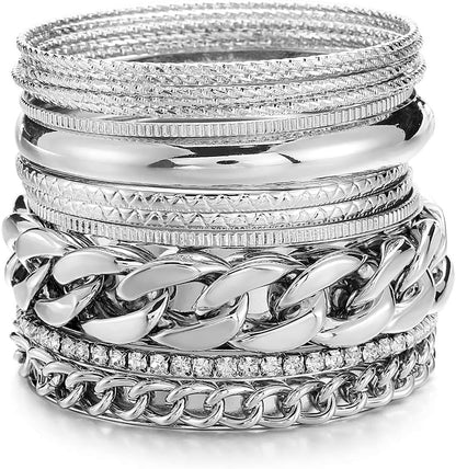 Ensoul fourteen-piece textured metal bracelets set with rhinestones