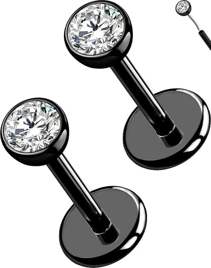 OUFER 2Pcs 20G/18G/16G G23 Titanium Threadless Nose Stud Earrings Flat Back Tiny CZ Small Nose Helix Cartilage Tragus Conch Labret Medusa Monroe Piercing Jewelry for Women Men