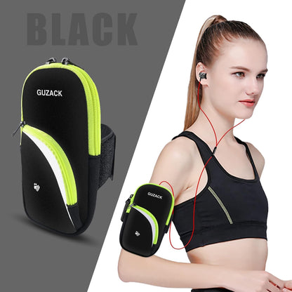 Side view of sports armband pocket storage compartments