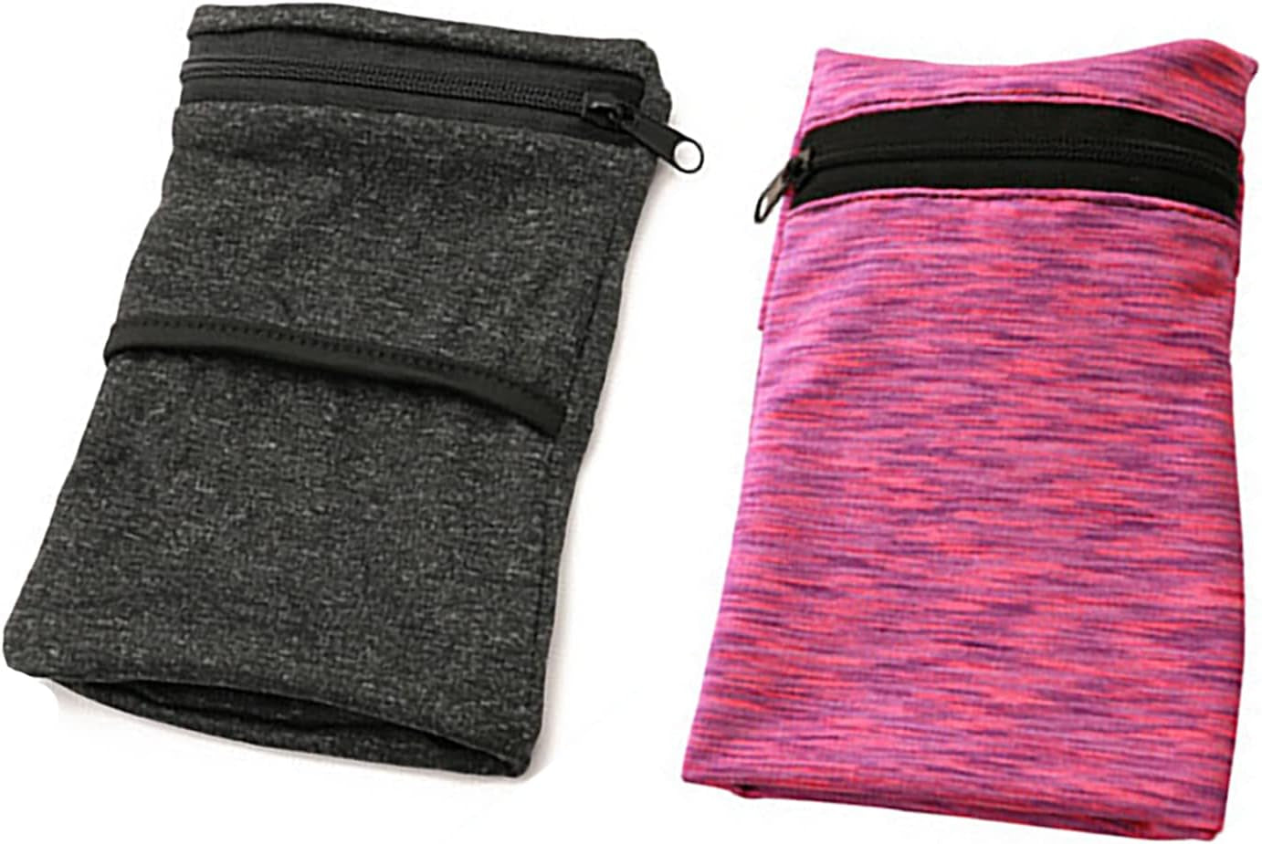 Two absorbent wrist wallet sweatbands with zippered pockets for women runners