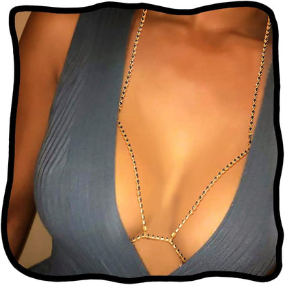 Woeoe Rhinestone Chain Bra Crystal Body Chains for Women Necklace Sexy Bikini Nightclub Body Chain Jewelry