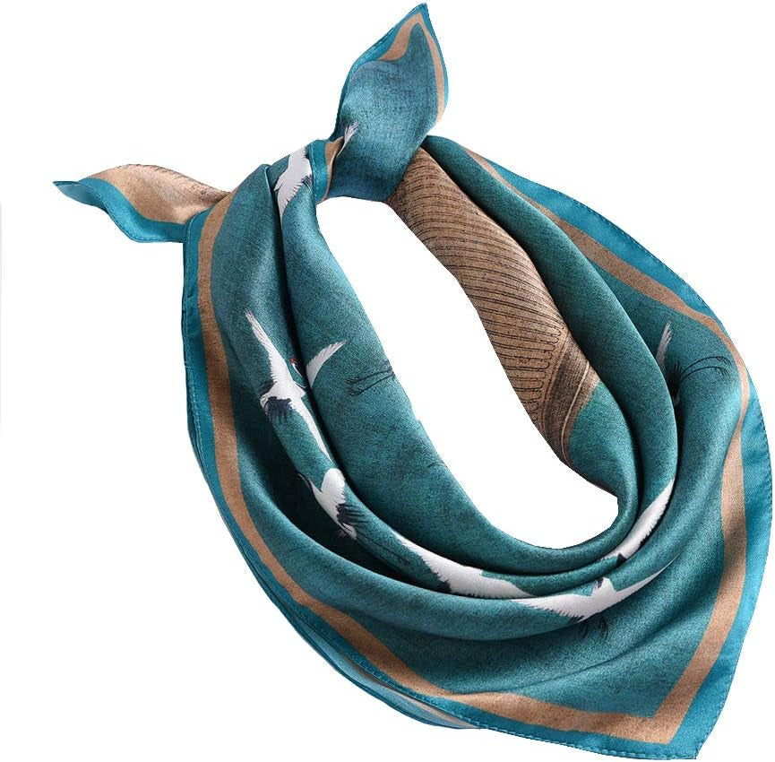 ANDANTINO 100% Mulberry Silk Scarf -21” Lightweight Square Neckerchief – Breathable Digital Printed Scarves with Gift Packed