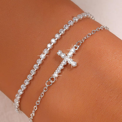 18K Gold Plated Cross Bracelet Bangle Set Silver Bracelets Flexible Wide Wristband Set Adjustable Gold Bangle Bracelet Stack for Women