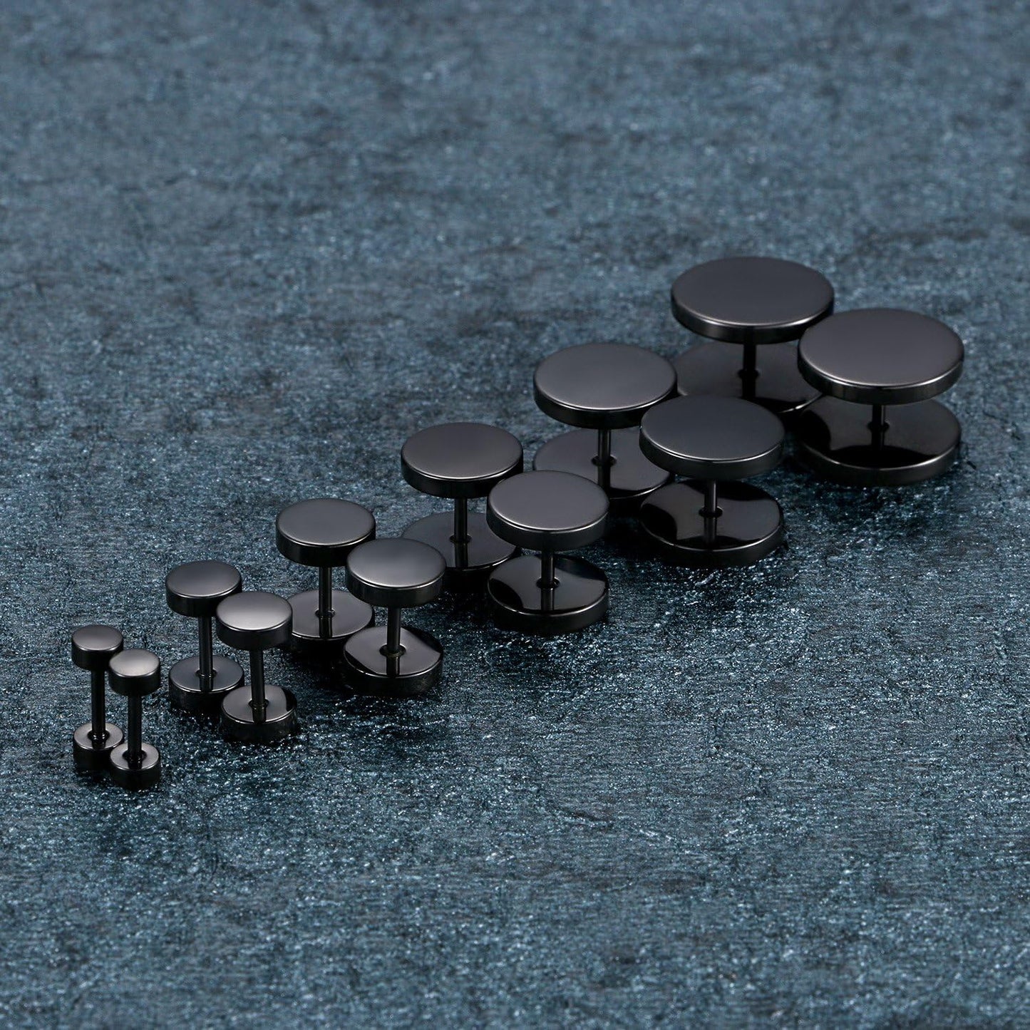 Aroncent 6 Pairs 4-14Mm Black Earrings for Men Women Fake Gauges Fake Earrings Stainless Steel Earrings Set